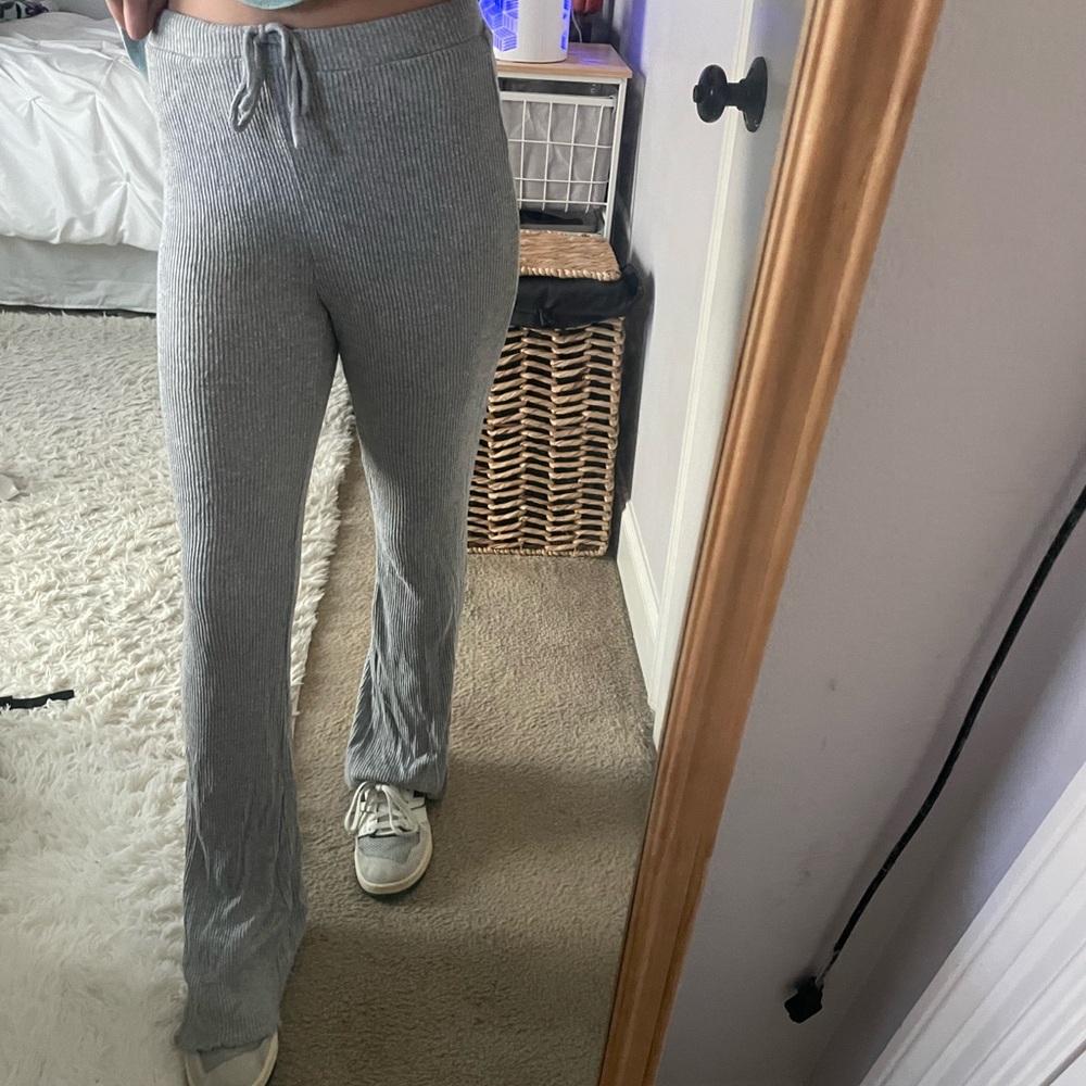 Pacsun Gray Ribbed Knit Flare Pants w/ Slit
